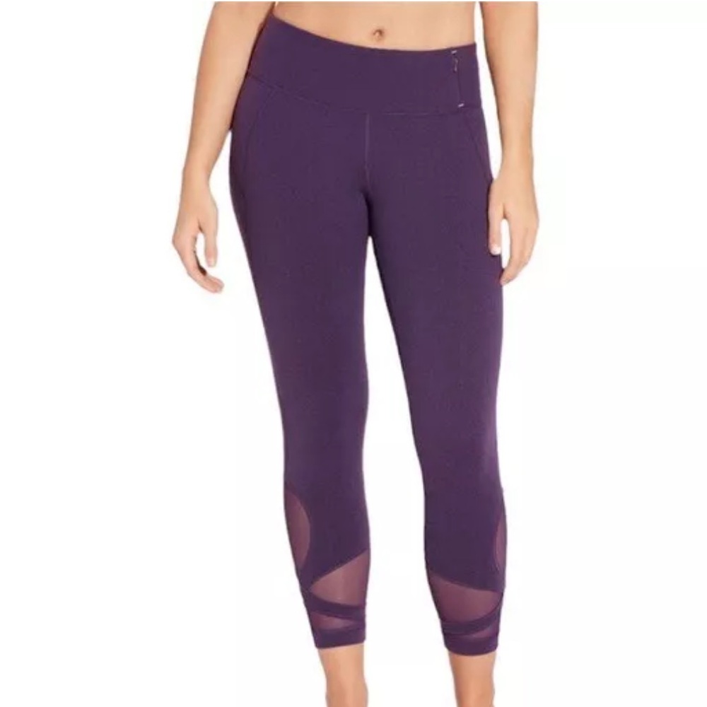 Calia Purple Leggings Ankle Mesh Hem